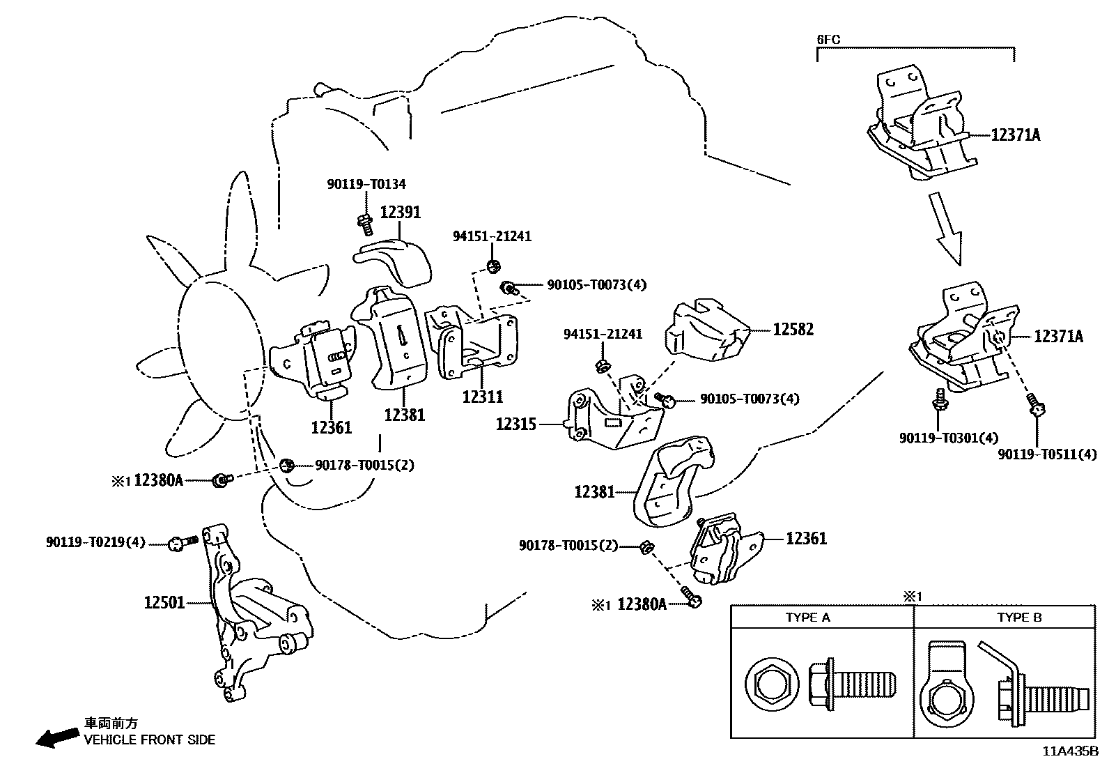 Toyota HILUX Engine Mounting EPC diagram — 11A435B