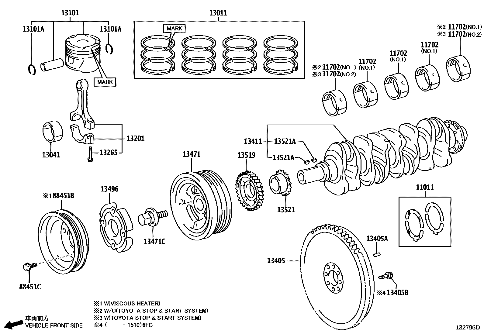 Toyota HILUX Crankshaft & Piston EPC diagram — 132796D