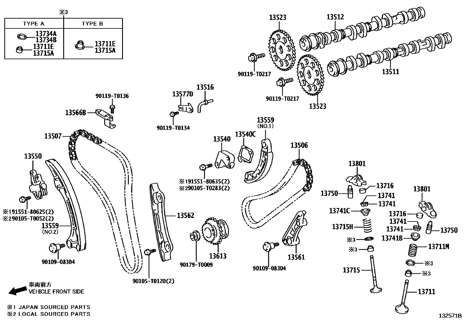 Toyota HILUX Camshaft & Valve EPC diagram — 132571B