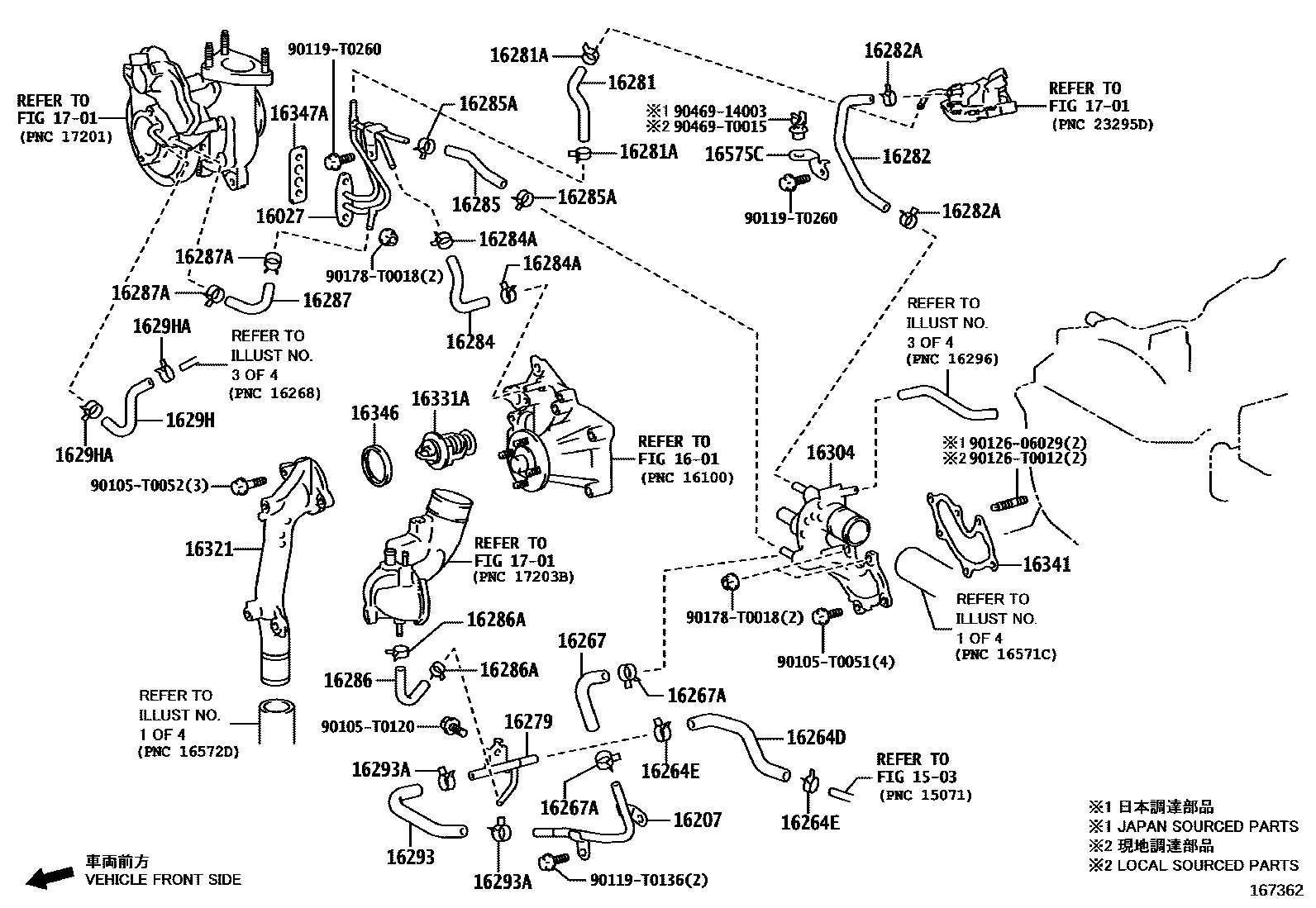 Toyota HILUX RADIATOR & WATER OUTLET EPC diagram — 167362