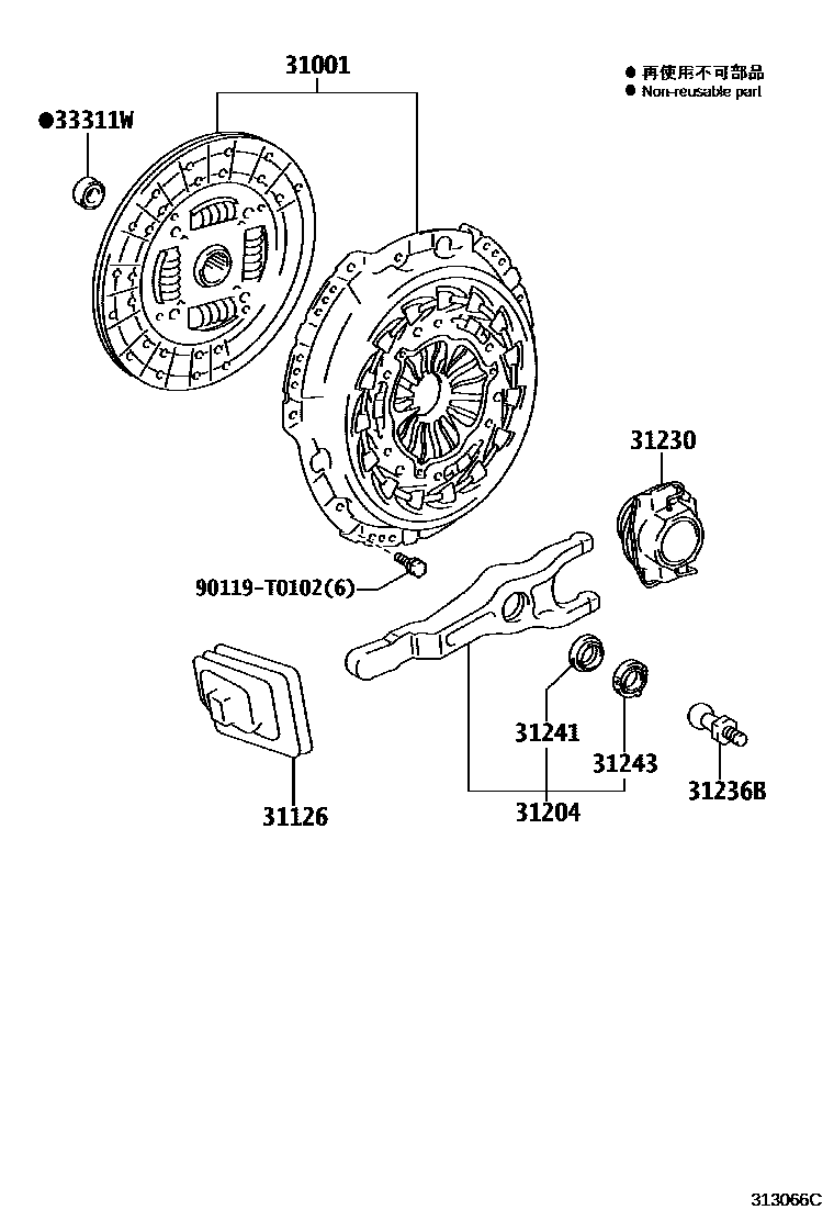 Toyota HILUX 离合器和分离叉 EPC diagram — 313066C