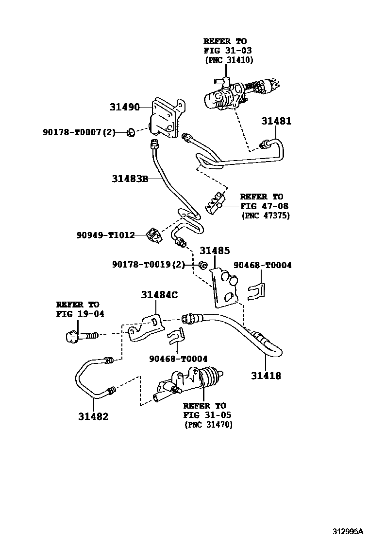 Toyota HILUX 离合器踏板和挠性软管 EPC diagram — 312995A