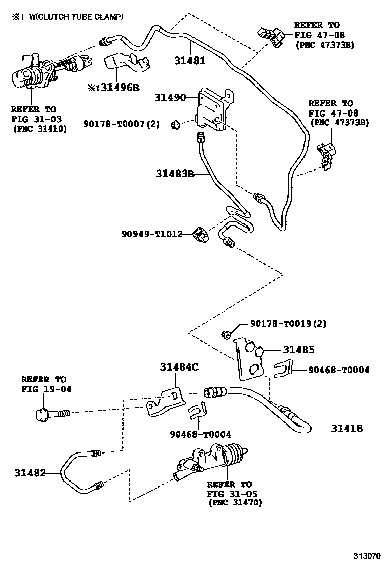 Toyota HILUX 离合器踏板和挠性软管 EPC diagram — 313070