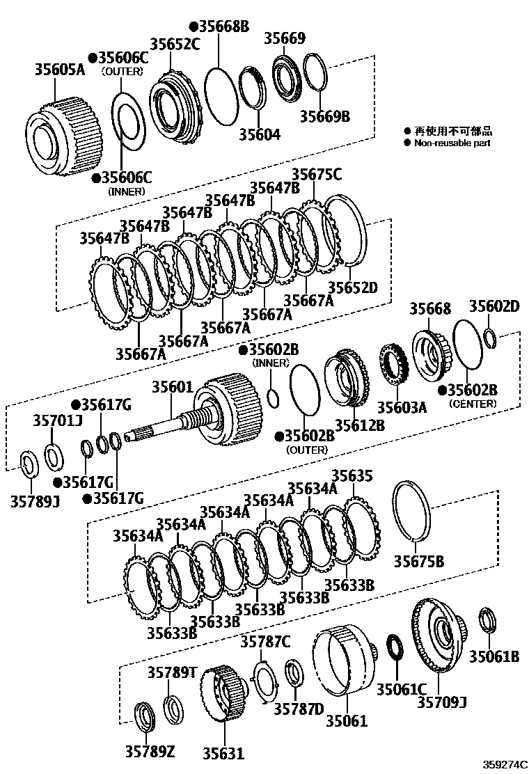 Toyota HILUX 制动带和多片式离合器(ATM) EPC diagram — 359274C