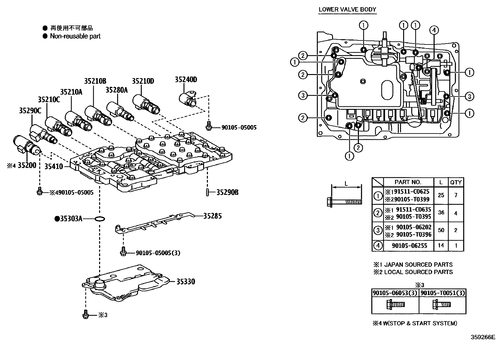 Toyota HILUX 阀体和滤油网(ATM) EPC diagram — 359266E
