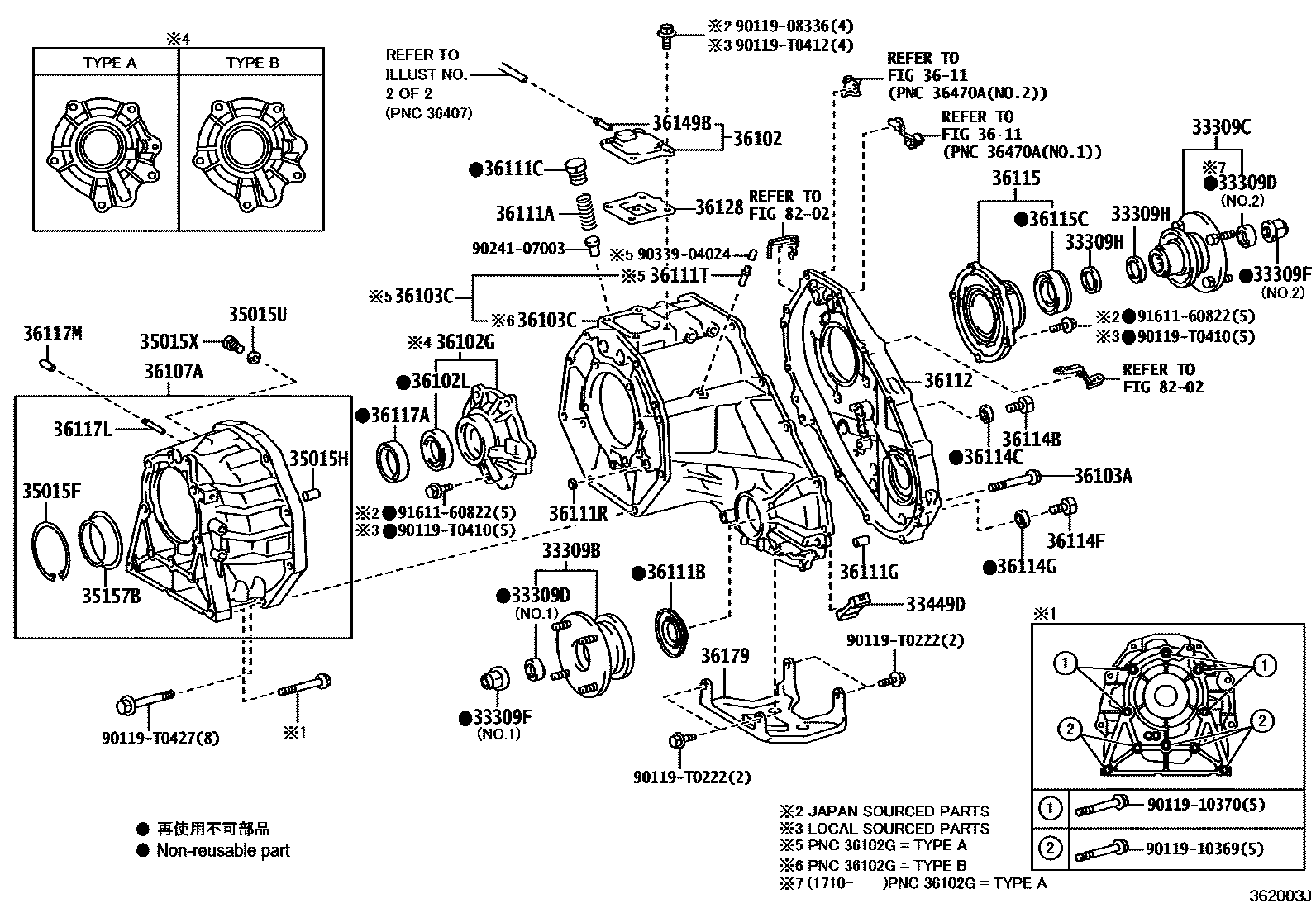 Toyota HILUX Transfer Case & Extension Housing EPC diagram — 362003J