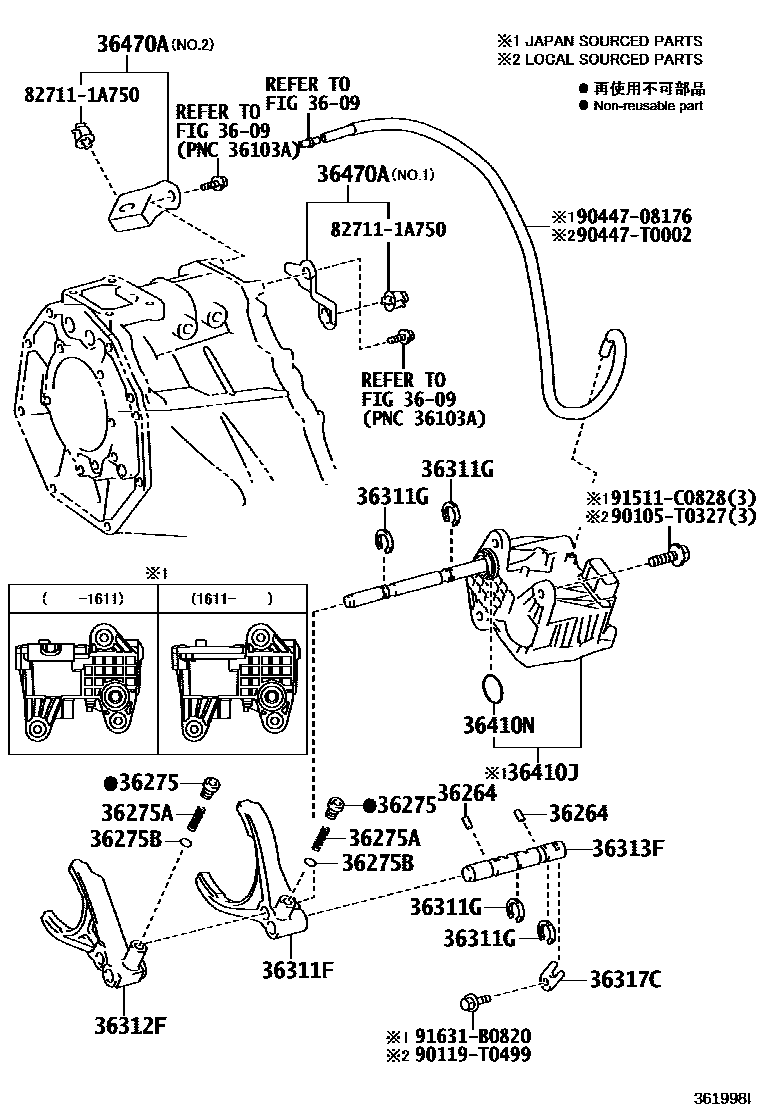 Toyota HILUX Transfer Lever & Shift Fork Shaft EPC diagram — 361998I
