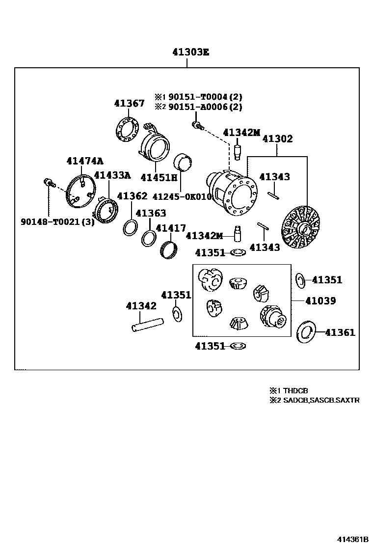Toyota HILUX 后桥壳和差速器 EPC diagram — 414361B