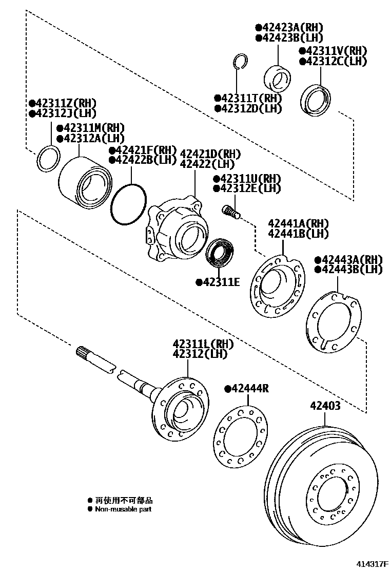 Toyota HILUX 后桥半轴和后桥轮毂 EPC diagram — 414317F