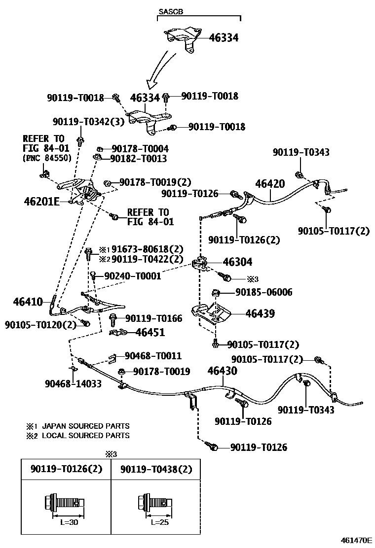 Toyota HILUX Parking Brake & Cable EPC diagram — 461470E