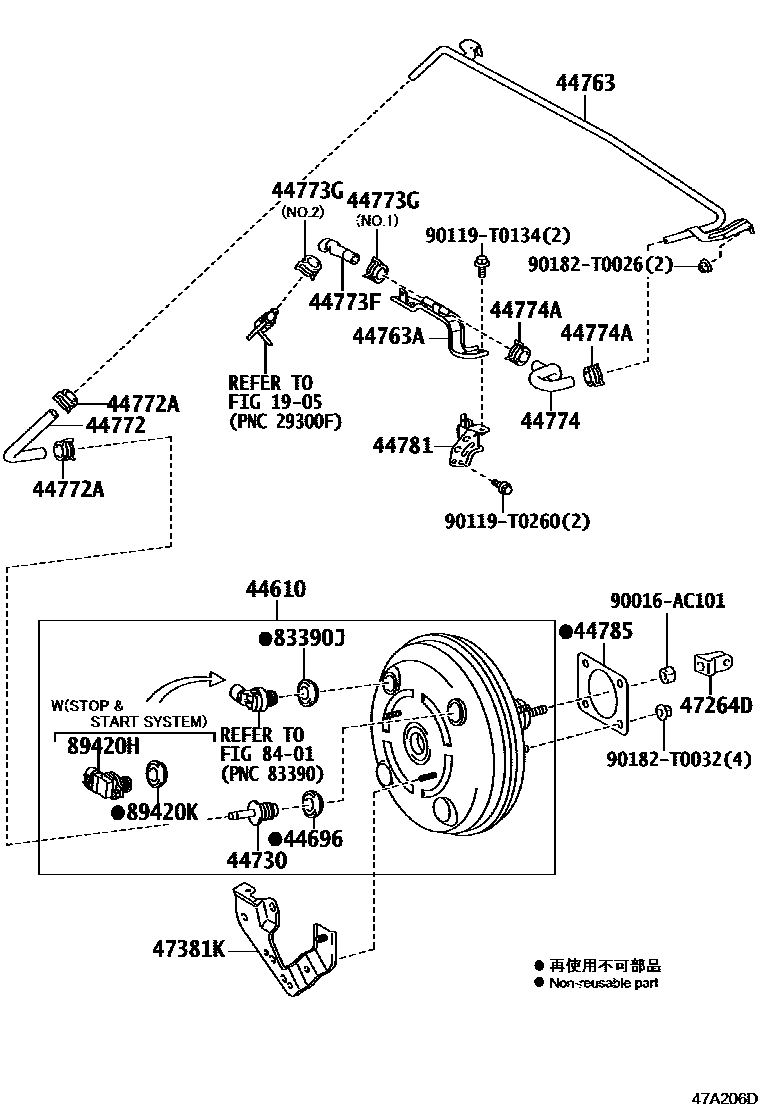 Toyota HILUX 制动助力器和真空管 EPC diagram — 47A206D
