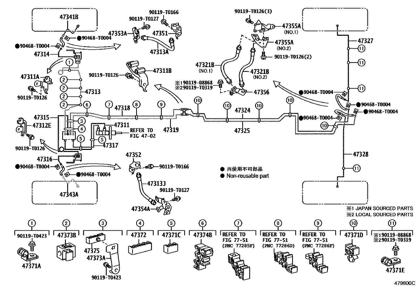 Toyota HILUX 制动配管和卡箍 EPC diagram — 479800C
