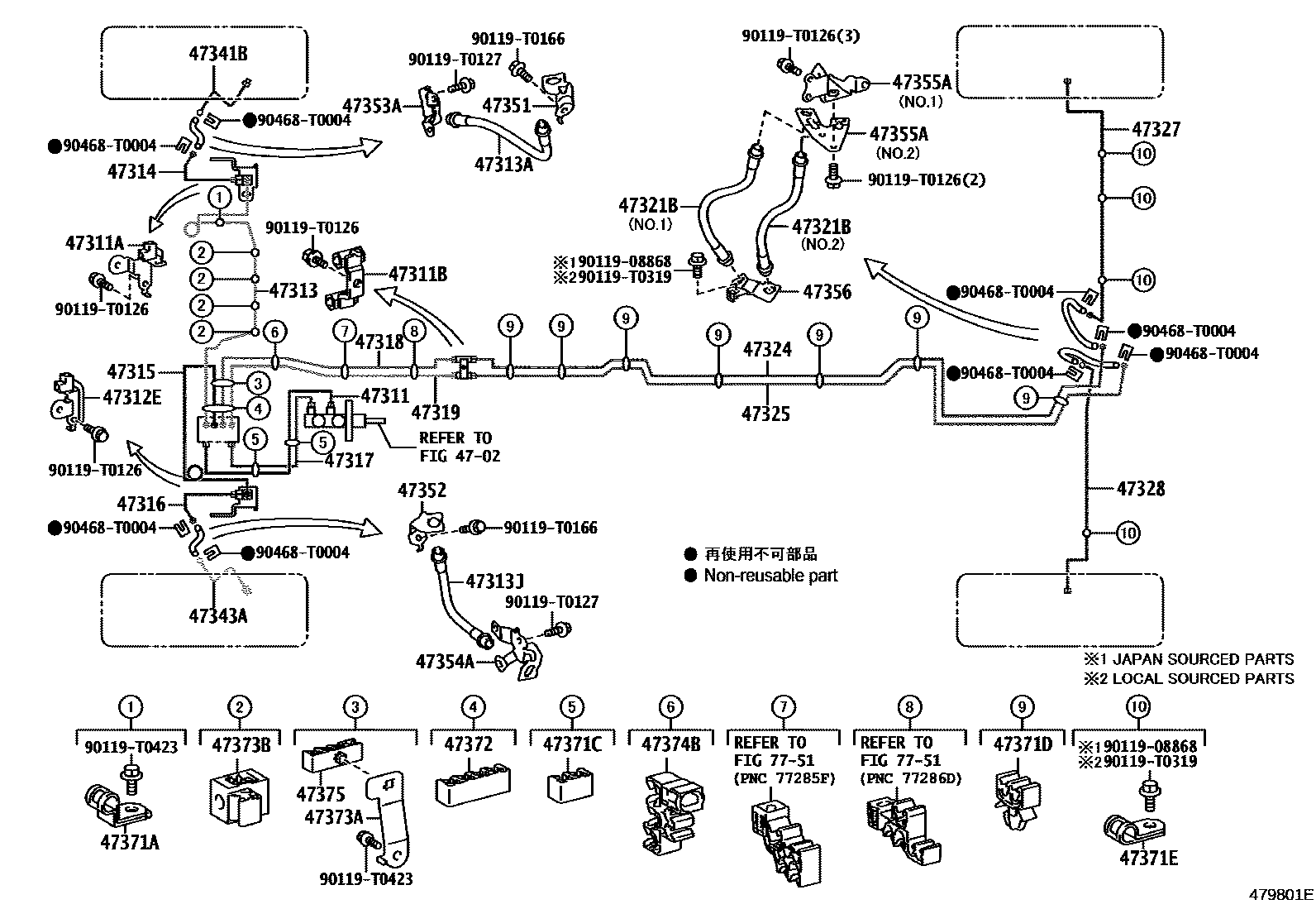 Toyota HILUX 制动配管和卡箍 EPC diagram — 479801E