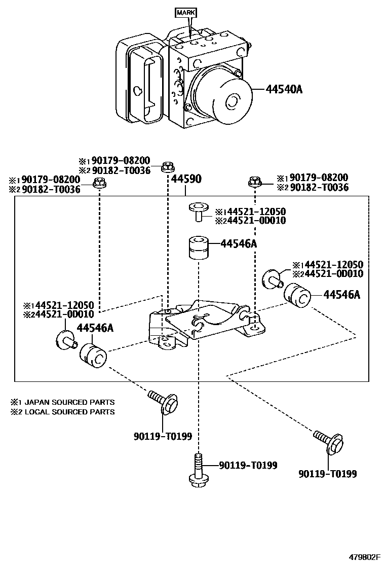 Toyota HILUX 制动配管和卡箍 EPC diagram — 479802F