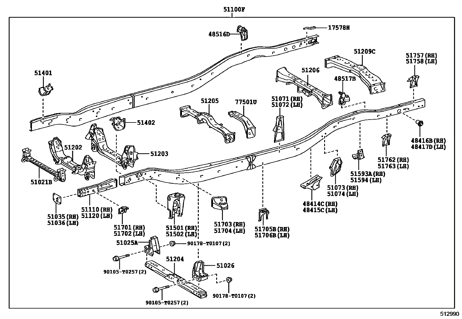 Toyota HILUX 车架 EPC diagram — 512990