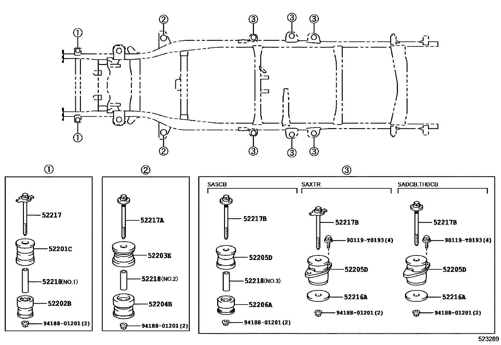 Toyota HILUX 驾驶室悬置和车身悬置 EPC diagram — 523289