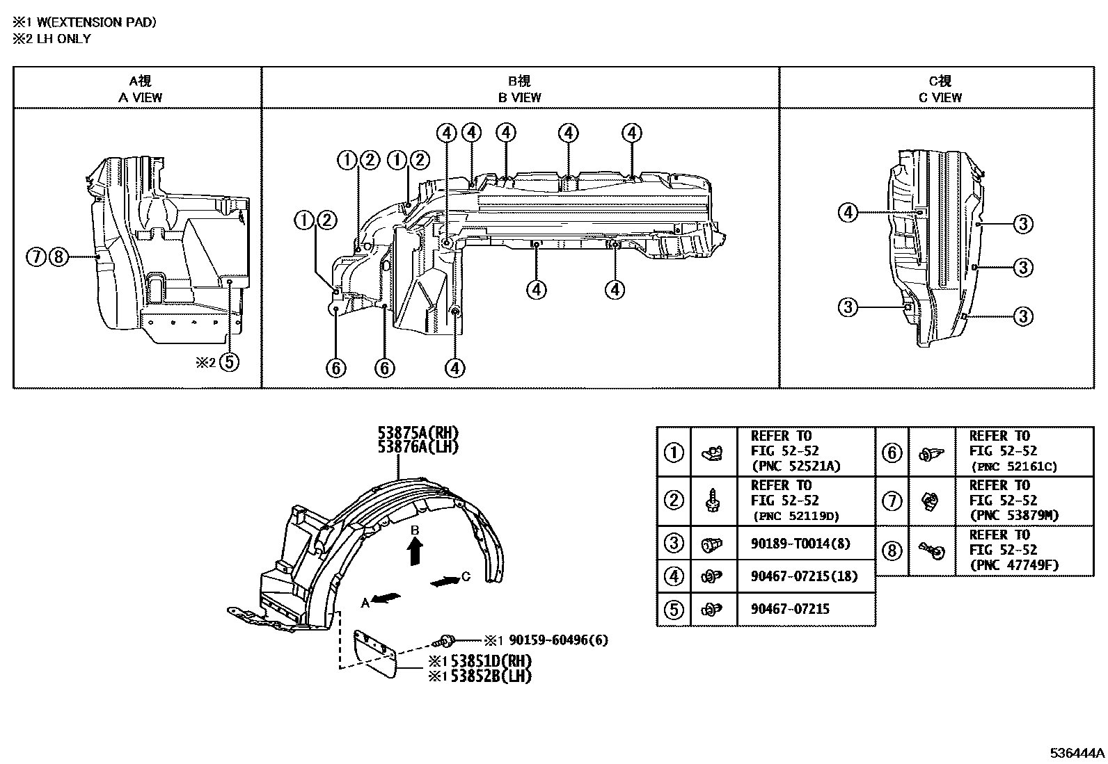 Toyota HILUX 发动机盖和前翼子板 EPC diagram — 536444A