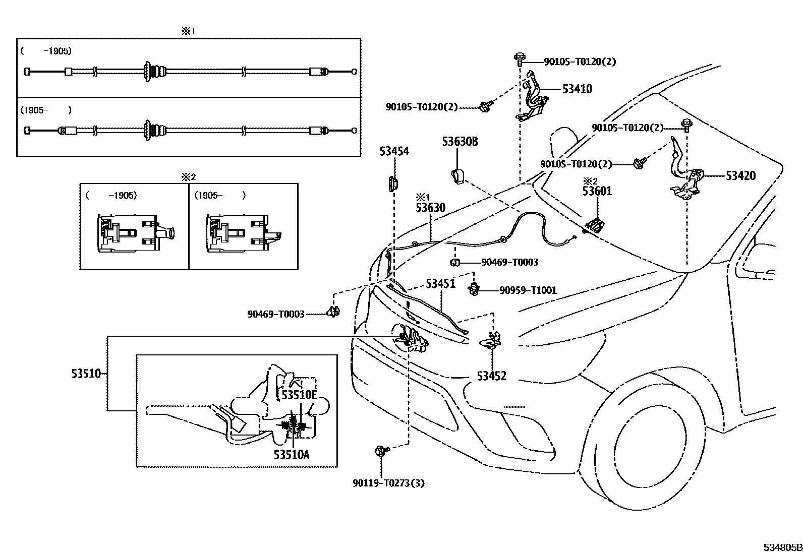 Toyota HILUX 发动机盖锁和铰链 EPC diagram — 534805B