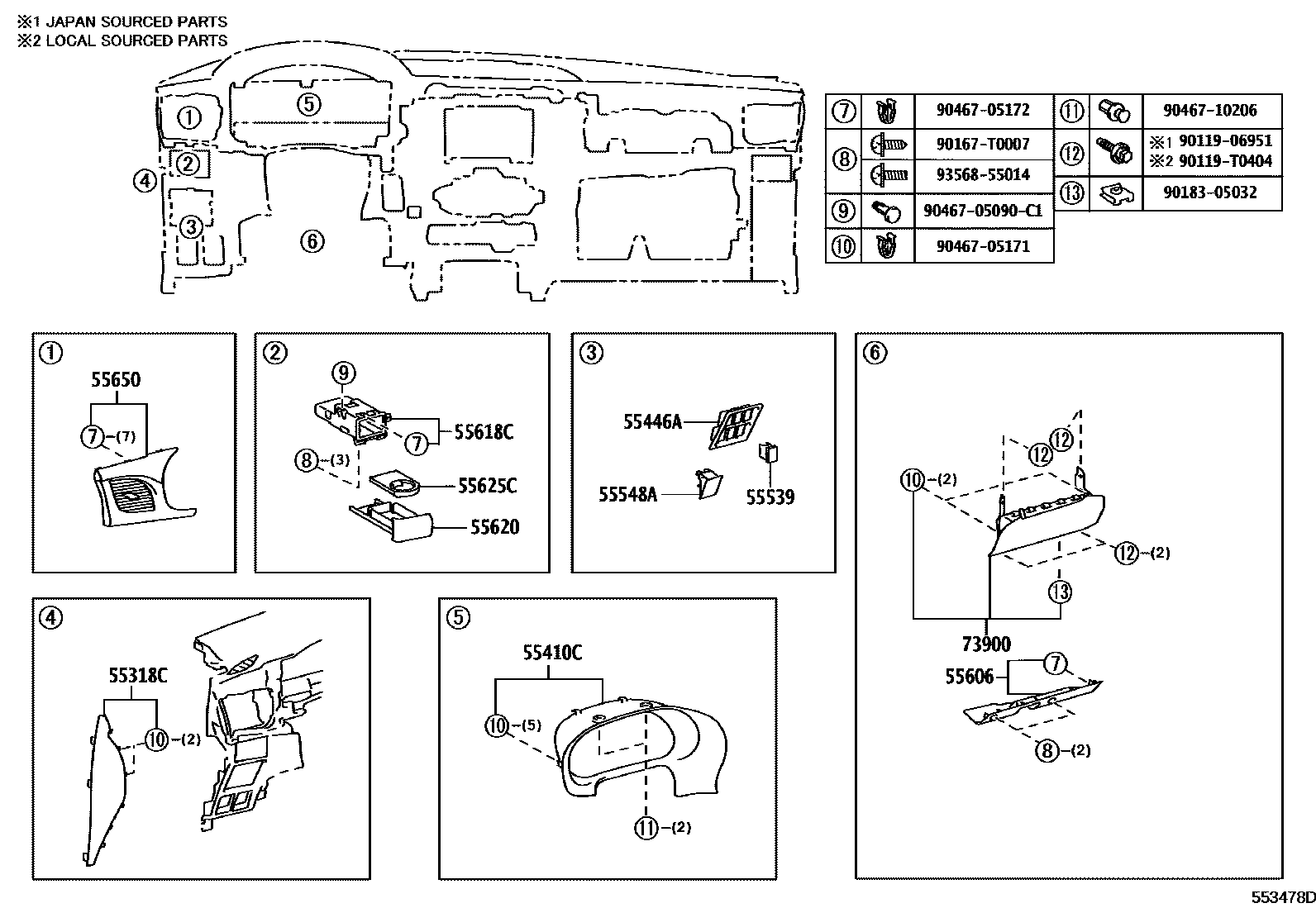Toyota HILUX 仪表板和手套箱 EPC diagram — 553478D