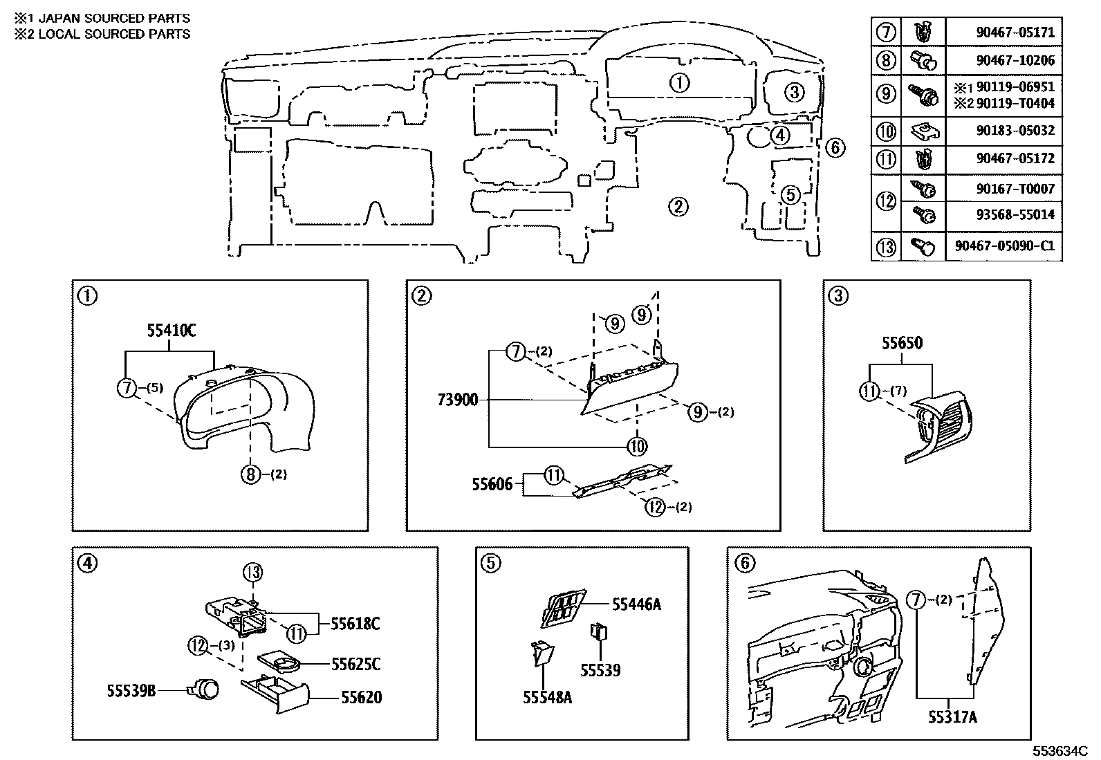 Toyota HILUX 仪表板和手套箱 EPC diagram — 553634C