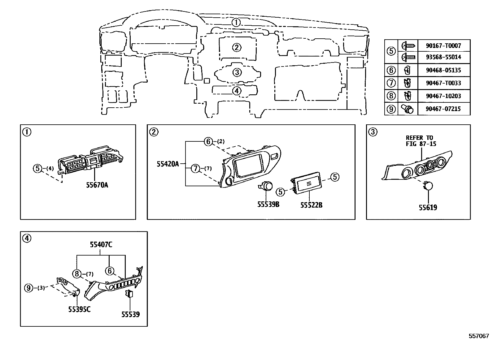 Toyota HILUX 仪表板和手套箱 EPC diagram — 557067