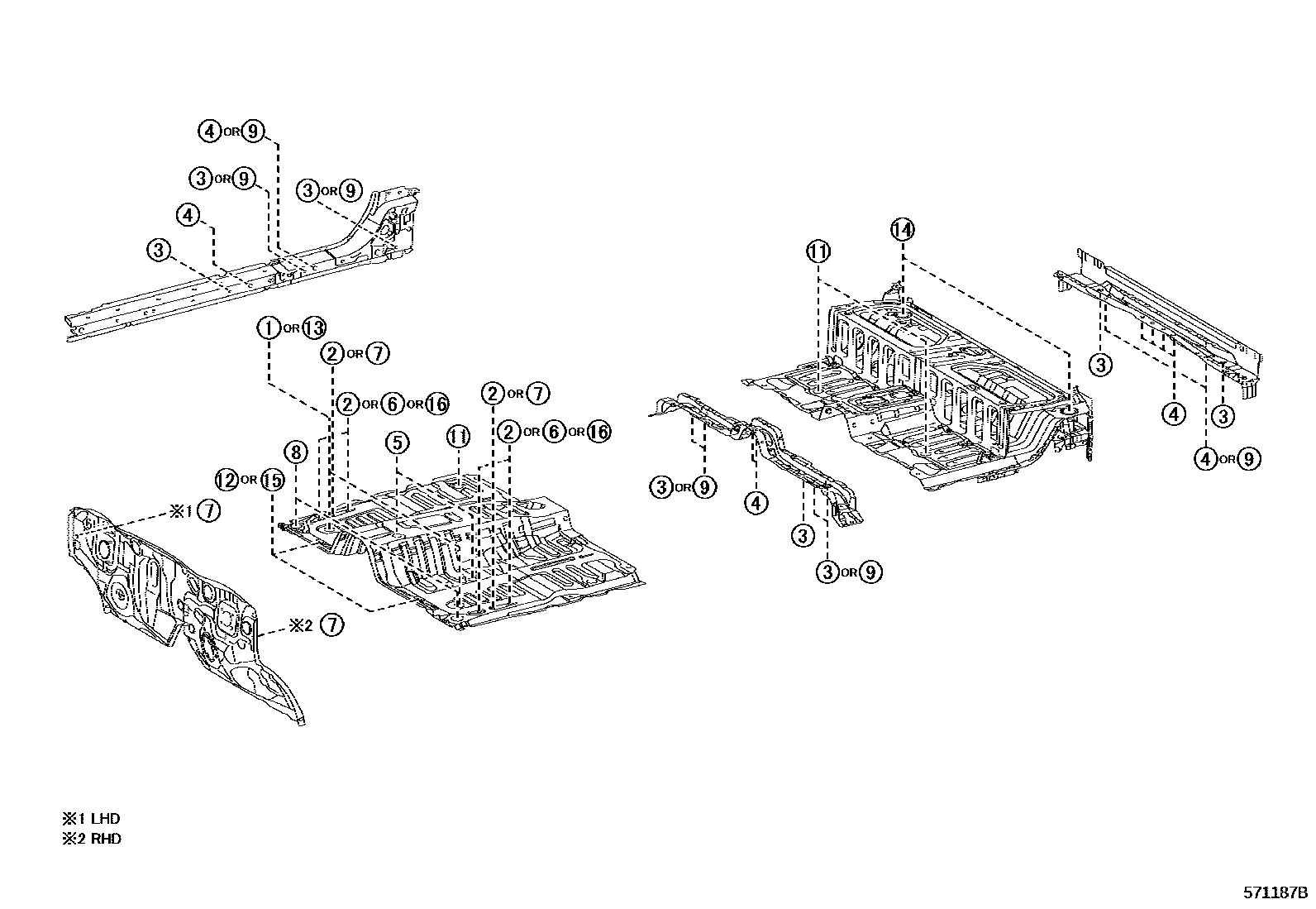 Toyota HILUX hole plug EPC diagram — 571187B