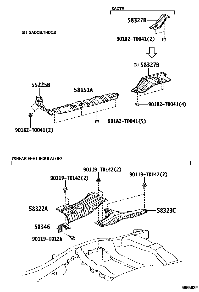 Toyota HILUX 地板隔热垫 EPC diagram — 585562F