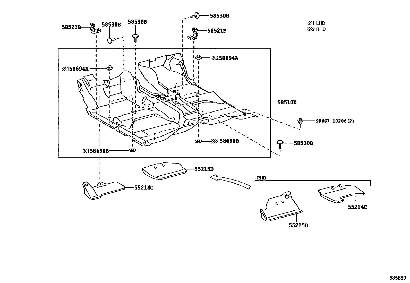 Toyota HILUX 地板垫和消声垫 EPC diagram — 585859