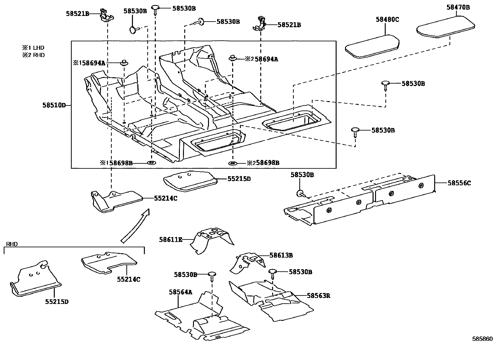 Toyota HILUX 地板垫和消声垫 EPC diagram — 585860