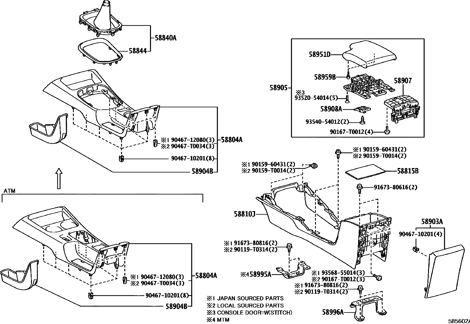 Toyota HILUX 中央扶手箱和支架 EPC diagram — 585602A