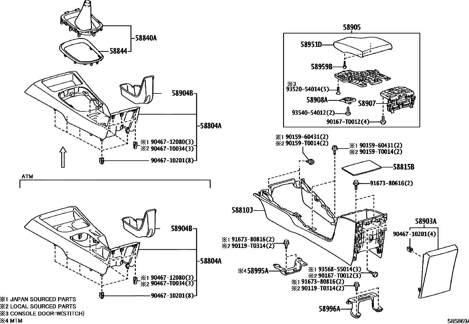 Toyota HILUX 中央扶手箱和支架 EPC diagram — 585869A