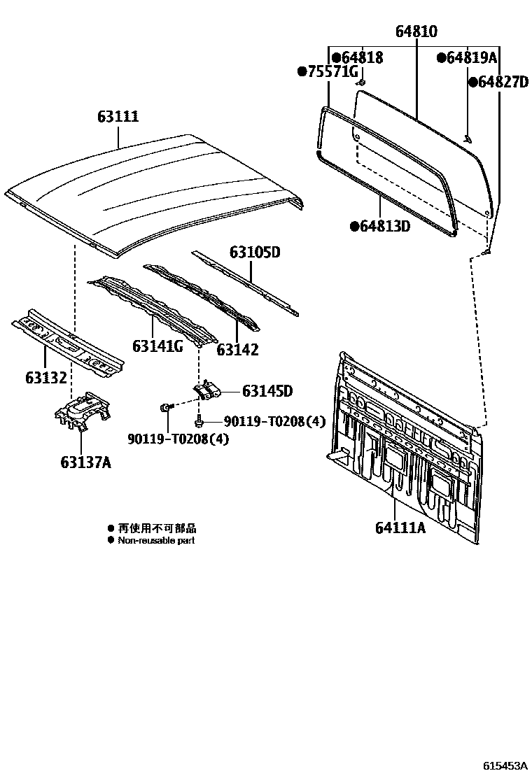 Toyota HILUX 天窗板和背板 EPC diagram — 615453A