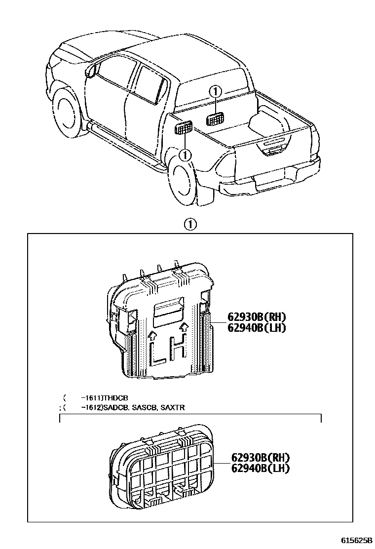 Toyota HILUX 后通风装置和车顶通风装置 EPC diagram — 615625B