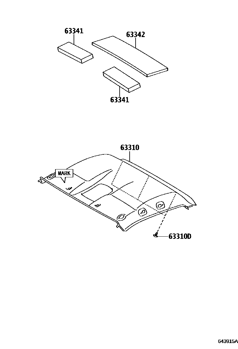 Toyota HILUX 车顶内衬和消声垫 EPC diagram — 643915A