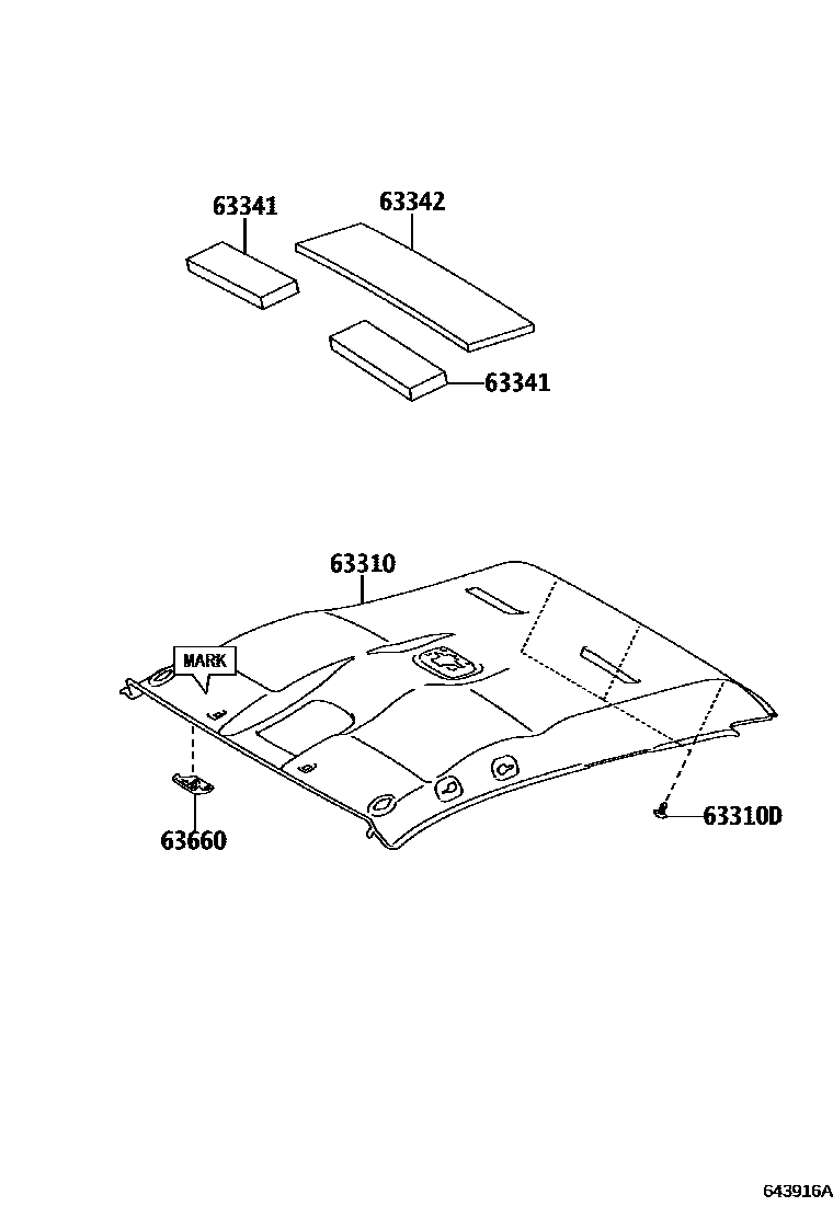 Toyota HILUX 车顶内衬和消声垫 EPC diagram — 643916A