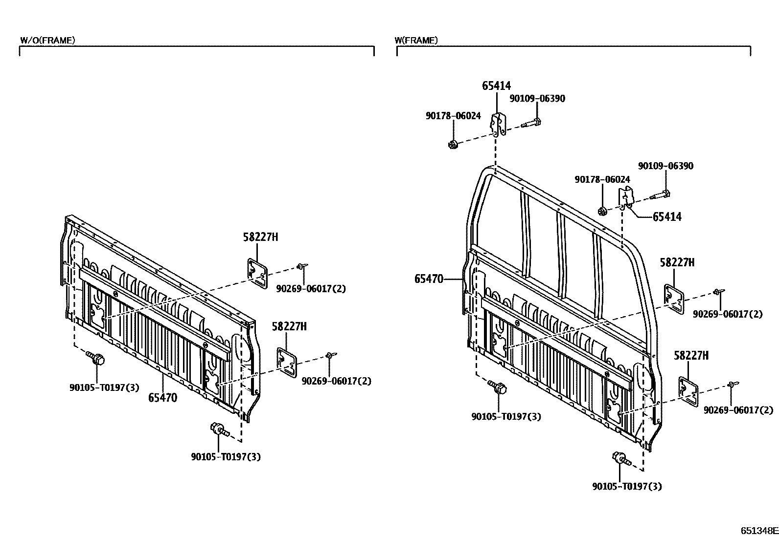Toyota HILUX 后车身防护架和背门 EPC diagram — 651348E