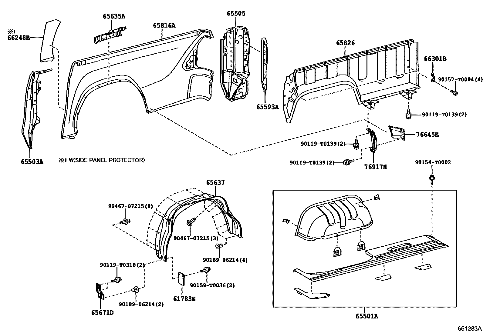 Toyota HILUX 后车身侧面板 EPC diagram — 651283A