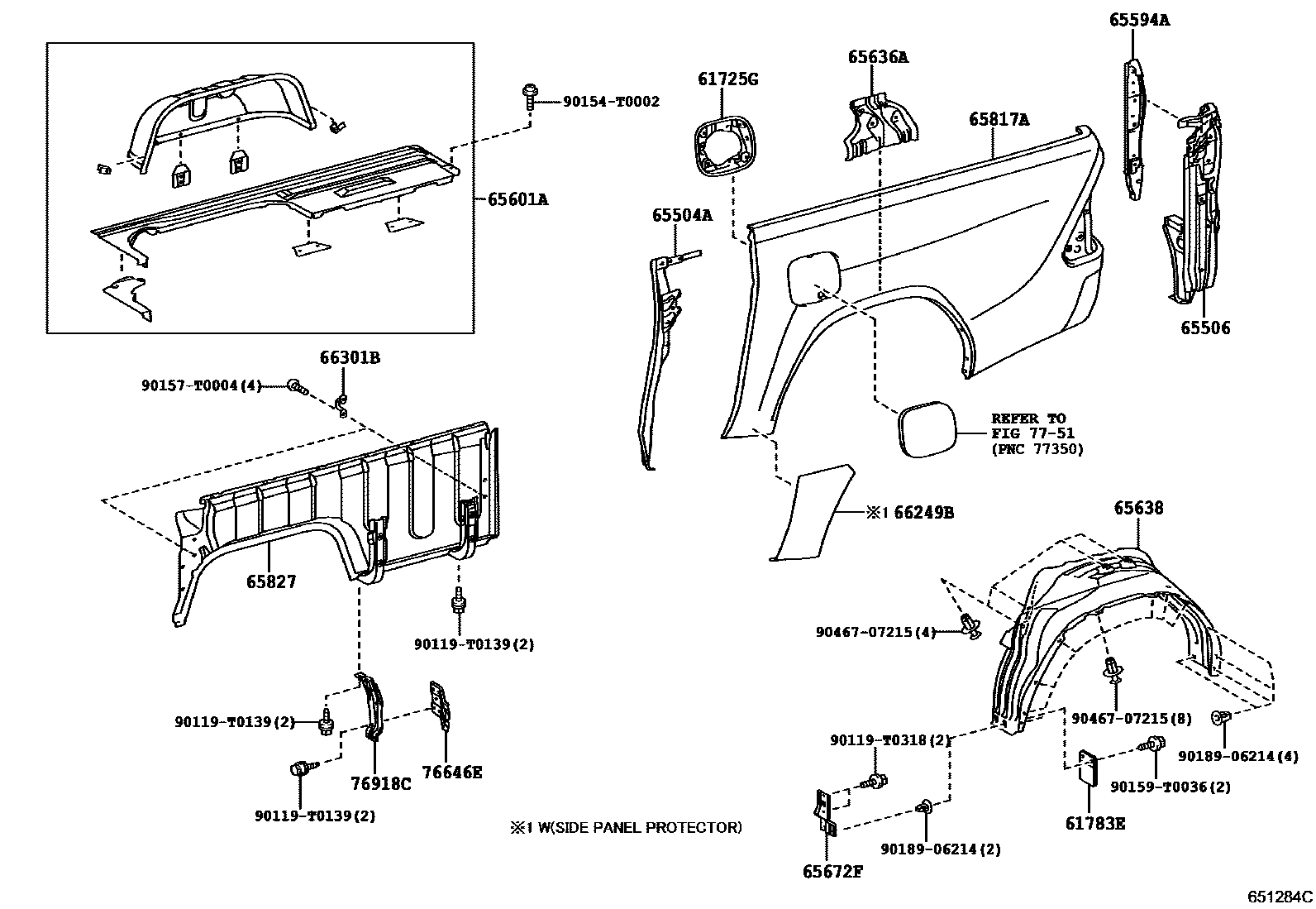 Toyota HILUX 后车身侧面板 EPC diagram — 651284C