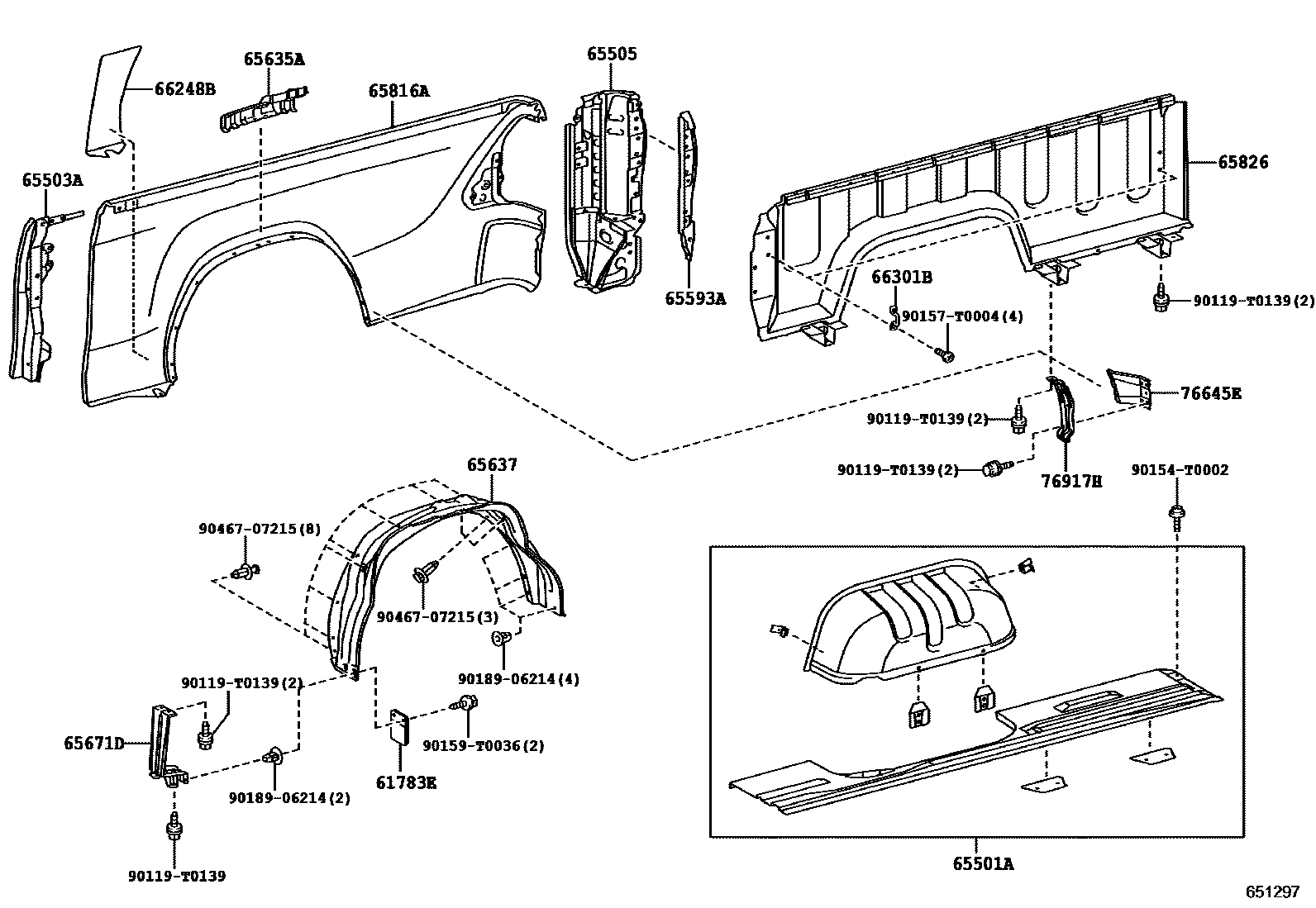 Toyota HILUX 后车身侧面板 EPC diagram — 651297