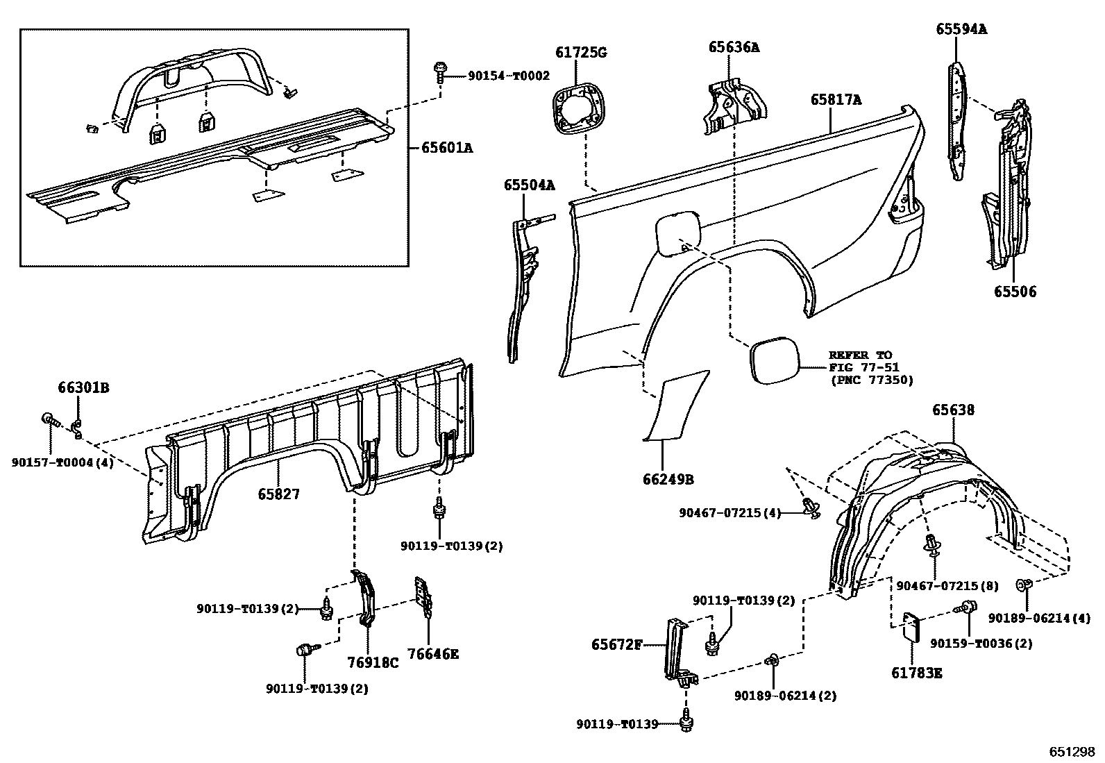 Toyota HILUX 后车身侧面板 EPC diagram — 651298