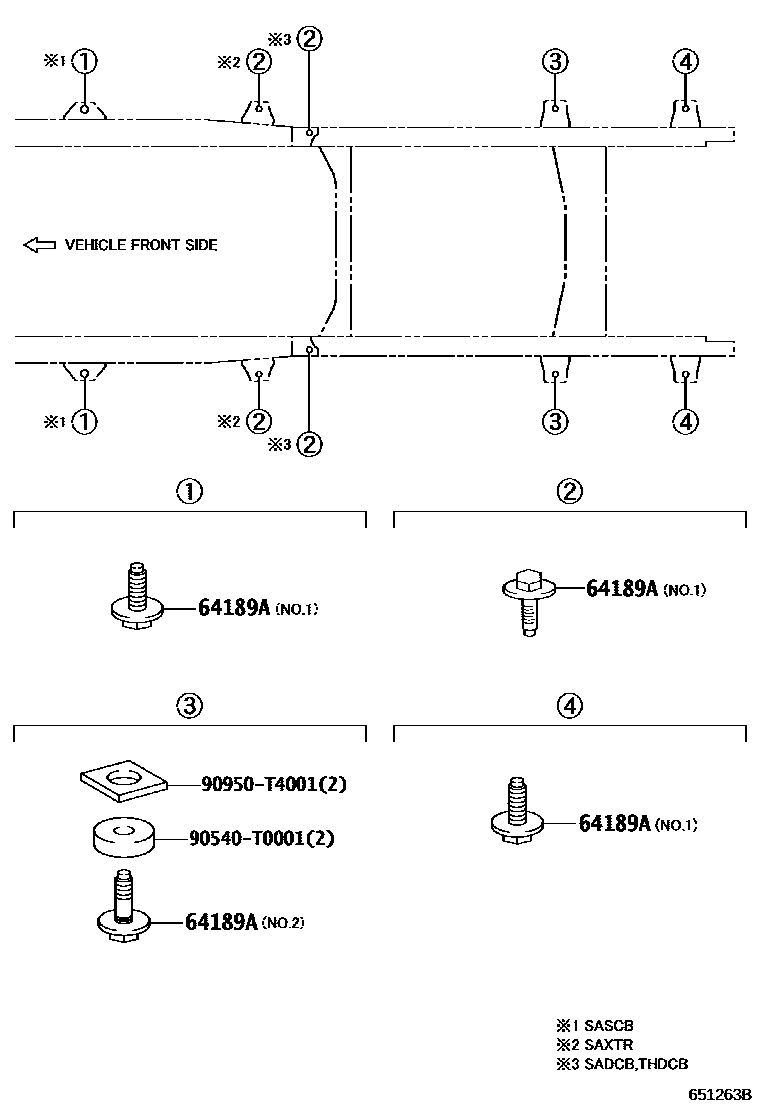 Toyota HILUX 后车身悬置 EPC diagram — 651263B