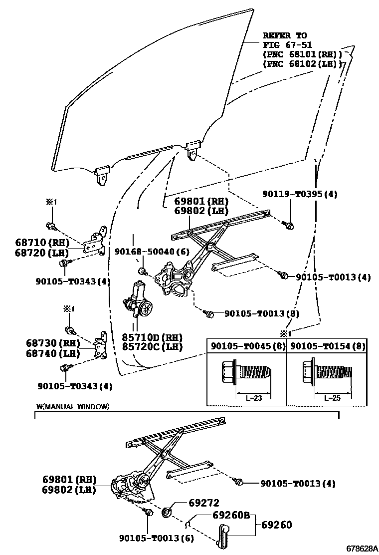 Toyota HILUX 前门车窗升降器和合页 EPC diagram — 678628A