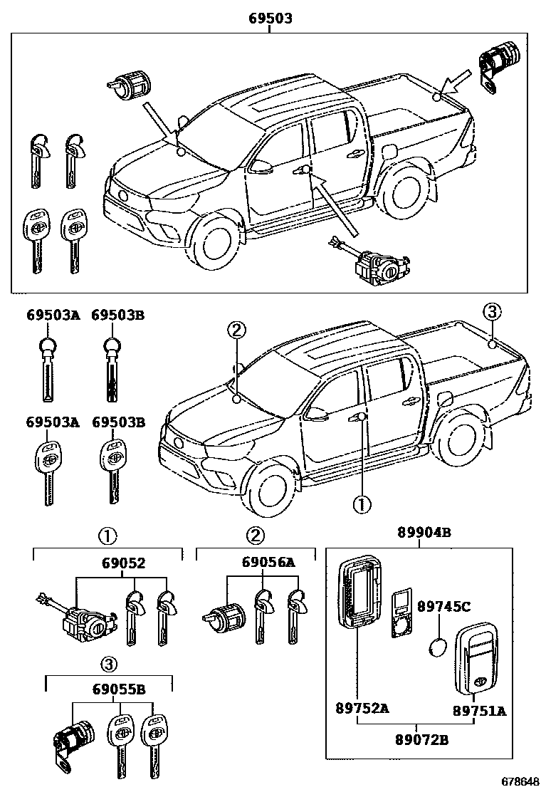 Toyota HILUX 锁芯组件 EPC diagram — 678648