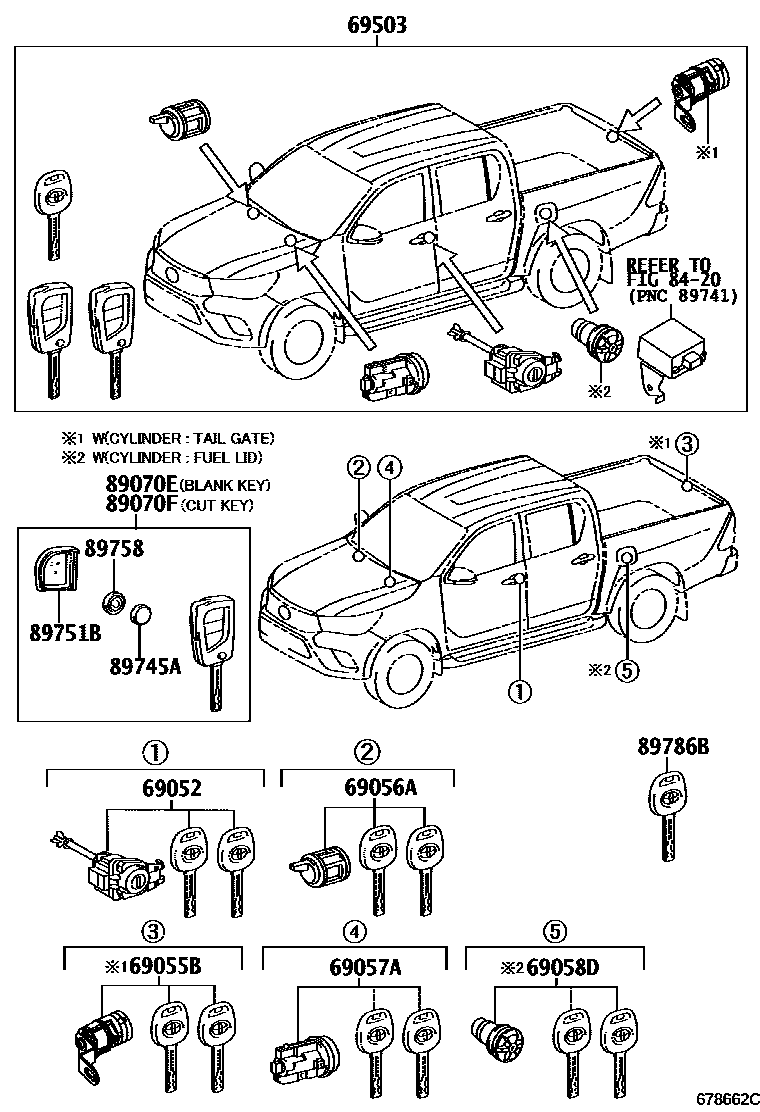 Toyota HILUX 锁芯组件 EPC diagram — 678662C