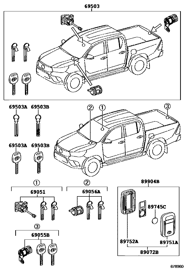 Toyota HILUX 锁芯组件 EPC diagram — 678960