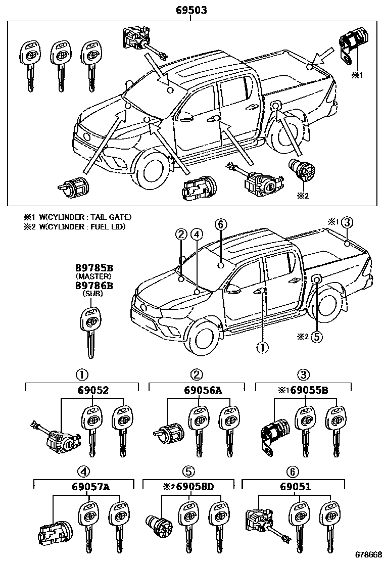 Toyota HILUX 锁芯组件 EPC diagram — 678962
