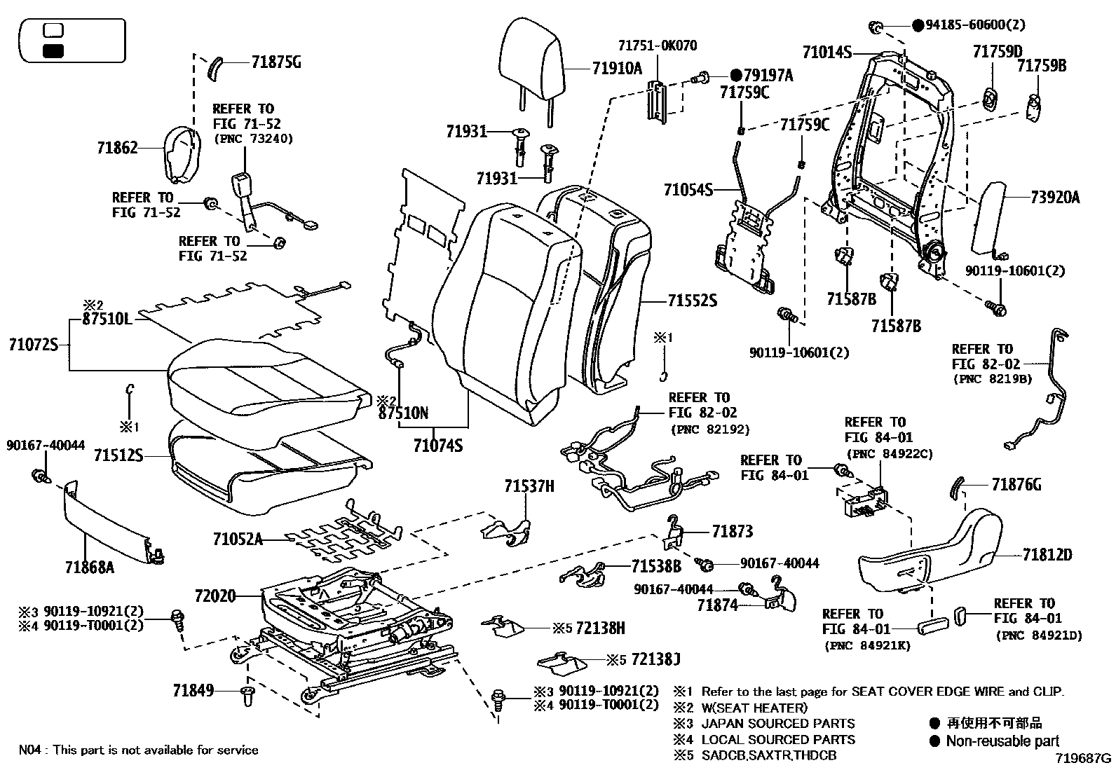 Toyota HILUX 座椅和座椅滑轨 EPC diagram — 719687G