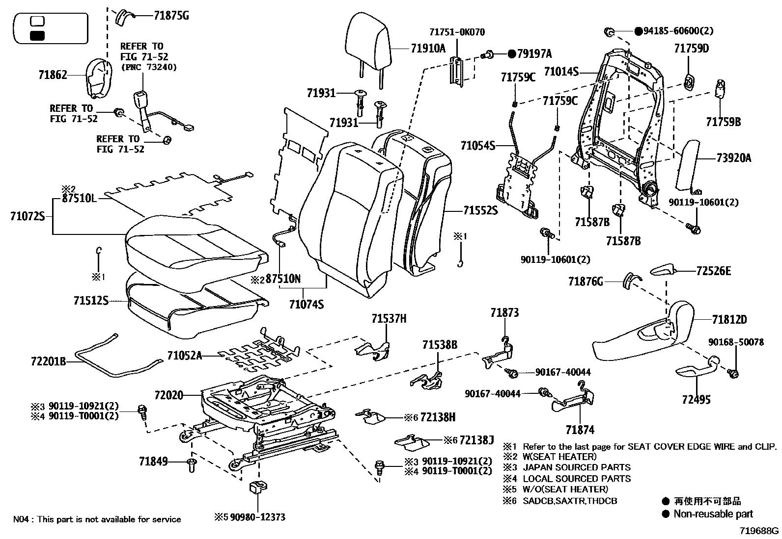 Toyota HILUX 座椅和座椅滑轨 EPC diagram — 719688G