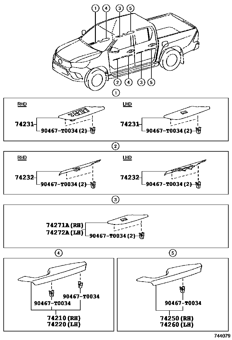 Toyota HILUX 扶手和遮阳板 EPC diagram — 744079