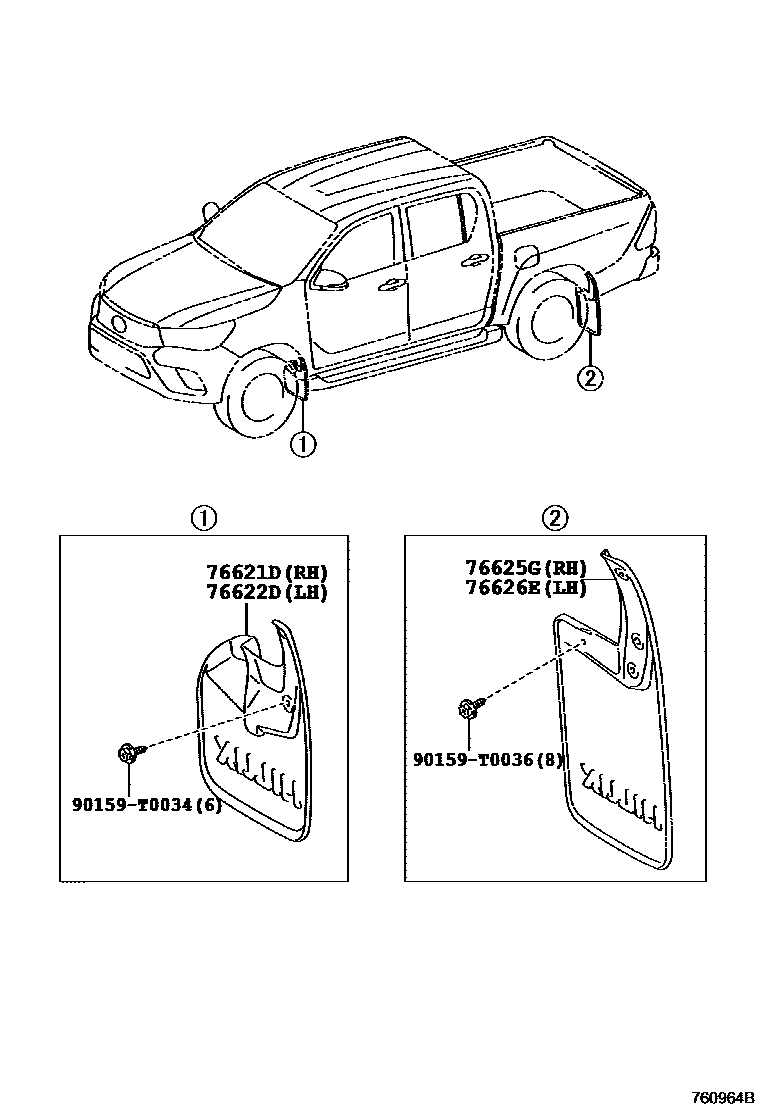 Toyota HILUX 扰流板和侧挡泥板 EPC diagram — 760964B